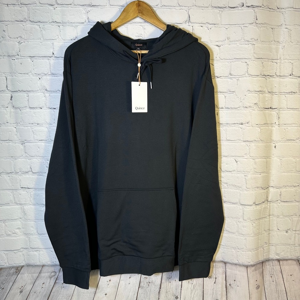 NEW Quince Mens Supersoft Fleece Pullover Hoodie Black XL Activewear Athleisure